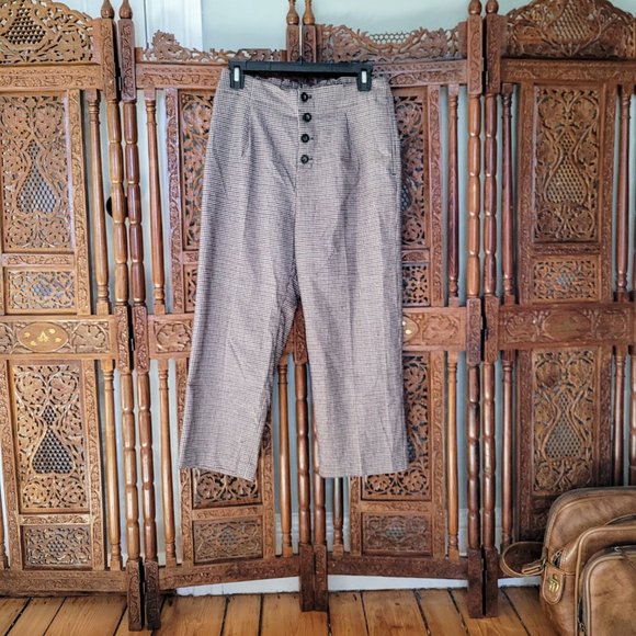 High Waisted Cropped Gingham Paper Boy Trousers - Picture 1 of 8